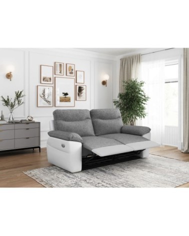 Canapé de relaxation électrique 3 places tissu et simili - blanc/gris