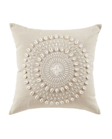 Coussin en coton écru imprimé 45x45