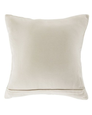 Coussin en coton beige et écru avec coquillage et frange en raphia 45x45