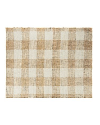 Tapis en jute et coton motifs à carreaux marron caramel et blancs 160x210