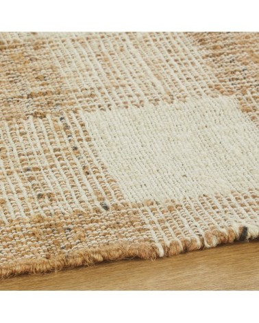 Tapis en jute et coton motifs à carreaux marron caramel et blancs 160x210