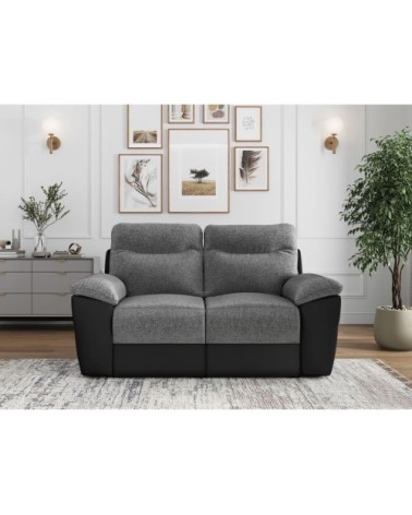 Canapé de relaxation électrique 2 places tissu et simili - noir/gris