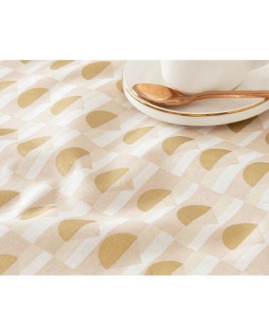 Nappe en coton imprimé graphique beige doré et écru 150x250