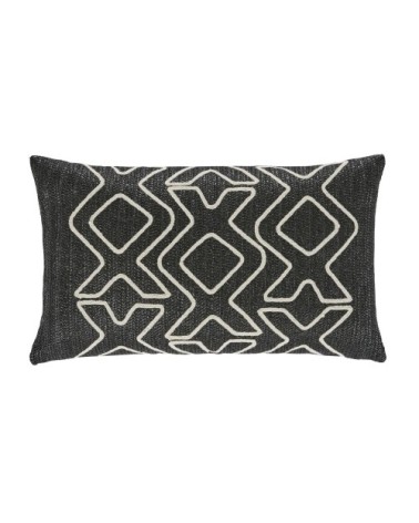 Coussin tissé en polypropylène noir broderie écrue 30x50