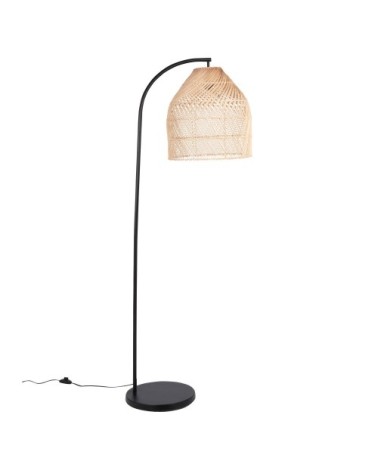 Lampadaire en métal noir et rotin H170