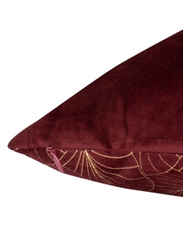 Coussin en velours rouge motifs feuilles dorées 45x45