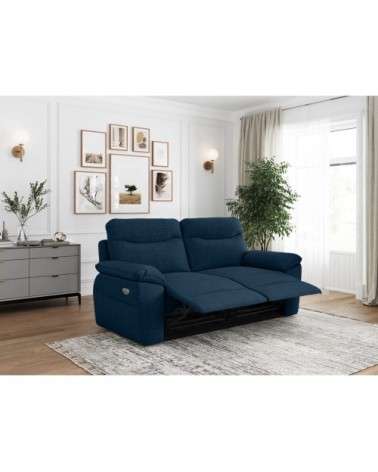 Canapé de relaxation électrique 3 places tissu texturé 3d - bleu foncé