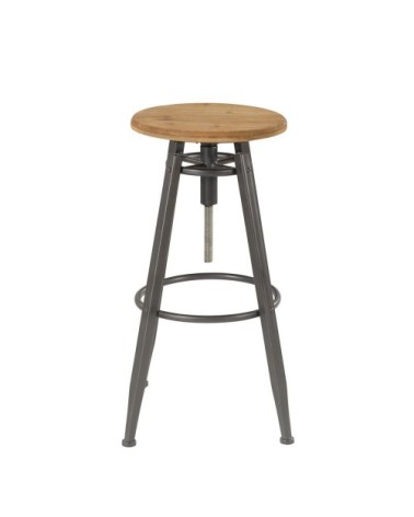 Tabouret de bar à vis réglable en pin et pieds métal