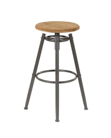 Tabouret de bar à vis réglable en pin et pieds métal