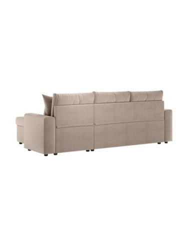 Canapé d'angle convertible coffre marron en velours côtelé - taupe