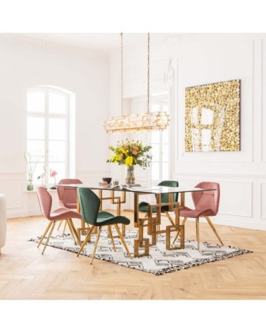 Chaise rétro en velours vert et acier doré