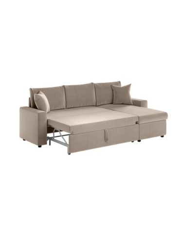 Canapé d'angle convertible coffre marron en velours côtelé - taupe