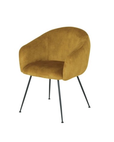 Chaise avec accoudoirs en velours ocre