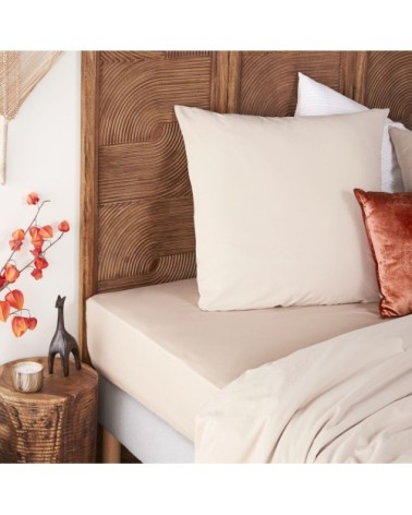 Drap housse en coton bio beige 140x200