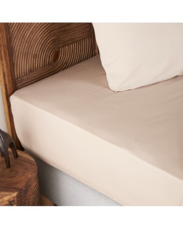 Drap housse en coton bio beige 140x200