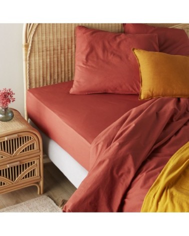 Drap housse en coton bio terracotta 140x200