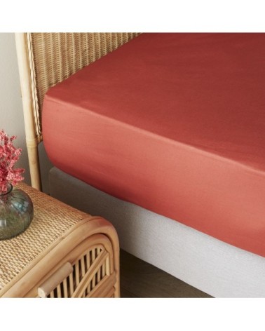 Drap housse en coton bio terracotta 140x200