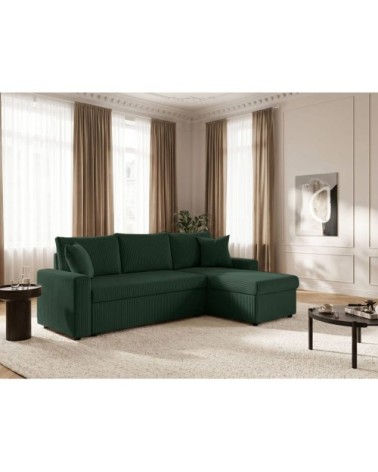 Canapé d'angle convertible coffre marron en velours côtelé - vert