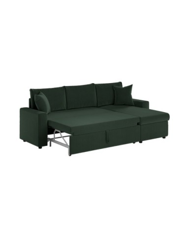 Canapé d'angle convertible coffre marron en velours côtelé - vert