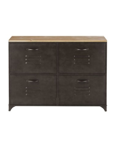 Meuble à chaussures 4 portes en métal gris et bois de sapin massif