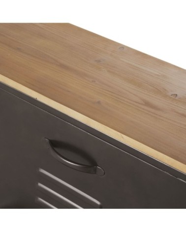 Meuble à chaussures 4 portes en métal gris et bois de sapin massif