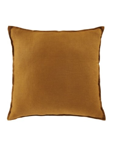 Coussin en lin lavé jaune moutarde 60x60