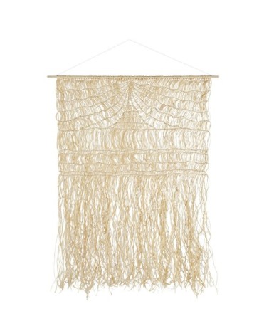 Déco murale en fibre végétale tressée beige et bois de bouleau 150x200