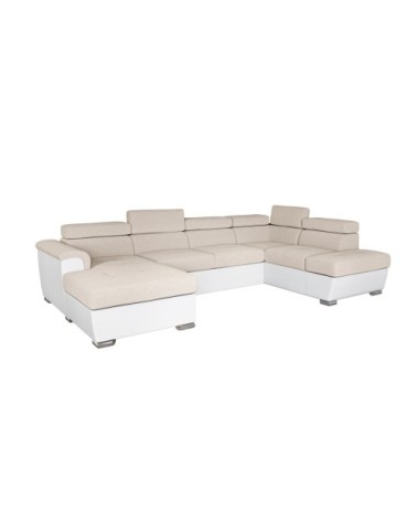 Canapé panoramique convertible, 2 coffres, tissu easy clean et simili