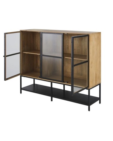 Vitrine 2 portes en bois de manguier massif et métal noir