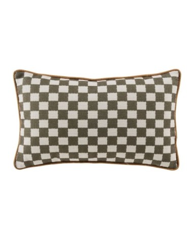 Coussin motifs graphiques vert kaki, jaune moutarde et écrus 30x50