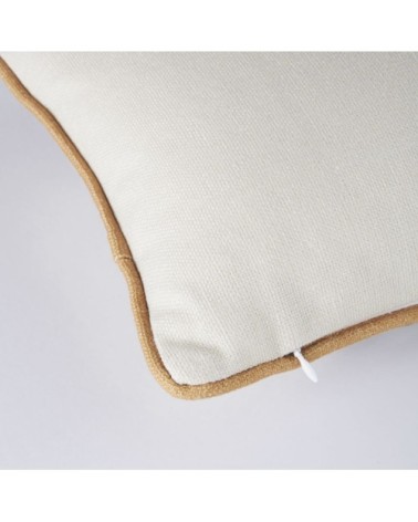 Coussin motifs graphiques vert kaki, jaune moutarde et écrus 30x50