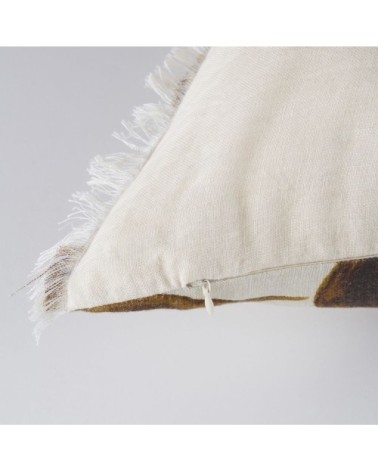 Coussin en lin imprimé végétal écru et marron caramel 40x60