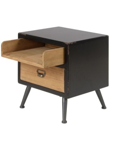 Table de chevet sapin massif et métal