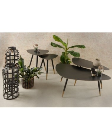 Table basse ovale en métal noir et doré 100 cm