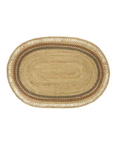Tapis ovale en jute imprimé beige, noir et rouge 140x200