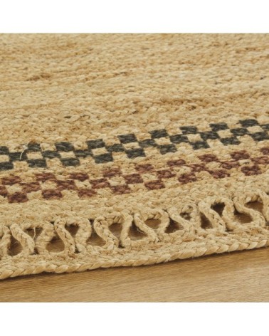 Tapis ovale en jute imprimé beige, noir et rouge 140x200