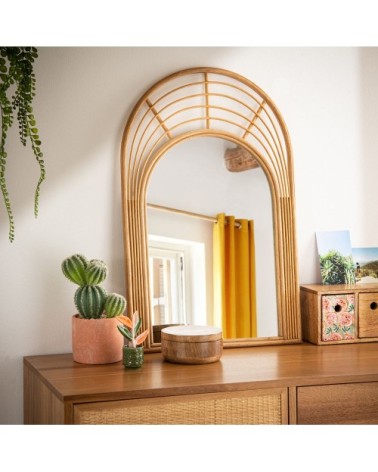 Miroir arche en rotin tressé beige 46x70