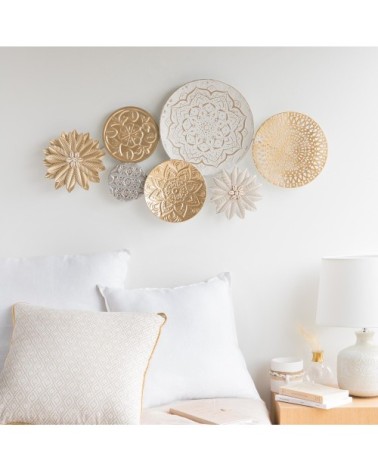 Déco murale en métal blanc et doré 90x44