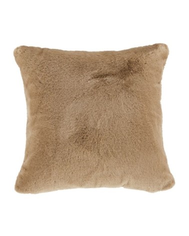Coussin en polyester recyclé imitation fourrure moka 45x45