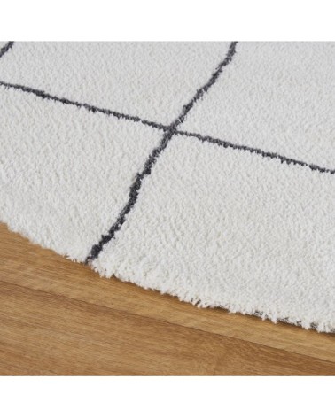 Tapis rond tufté blanc motif berbère noir D180