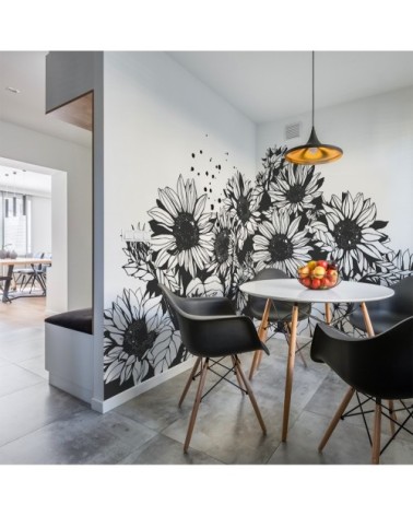 Papier peint panoramique tournesol 255 x 250  noir