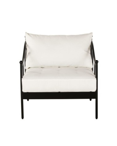 Fauteuil de jardin en acier noir et coussins blanc cassé