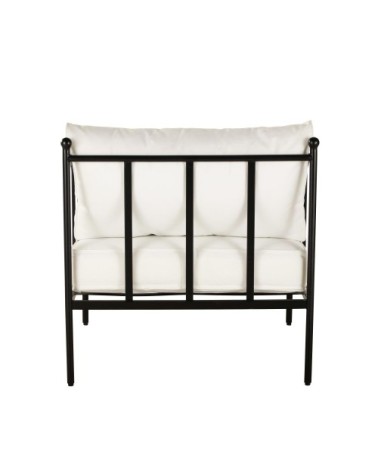 Fauteuil de jardin en acier noir et coussins blanc cassé