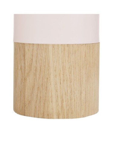 Lampe abat-jour rose en métal oreilles en bois avec pied bicolore écru et bois H25