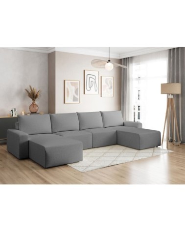 Canapé panoramique fixe 6 places en tissu gris