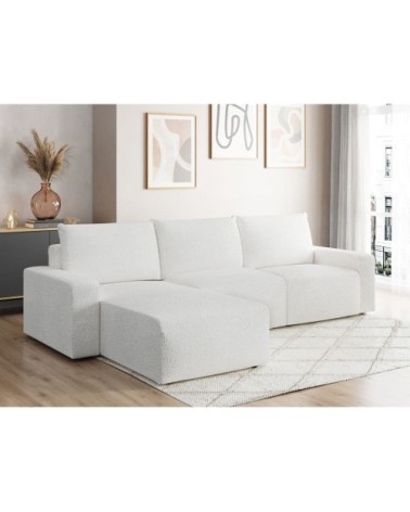 Canapé d'angle réversible 4 places en tissu bouclette - blanc
