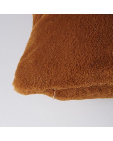 Coussin en polyester recyclé imitation fourrure marron écureuil 45x45