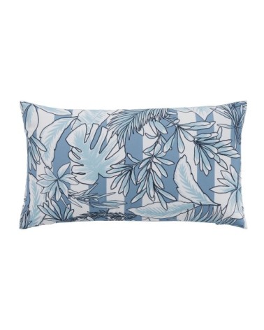 Coussin motif rayé végétal bleu et écru 50x30