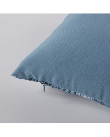 Coussin motif rayé végétal bleu et écru 50x30