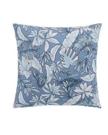 Coussin motif végétal bleu et écru 45x45